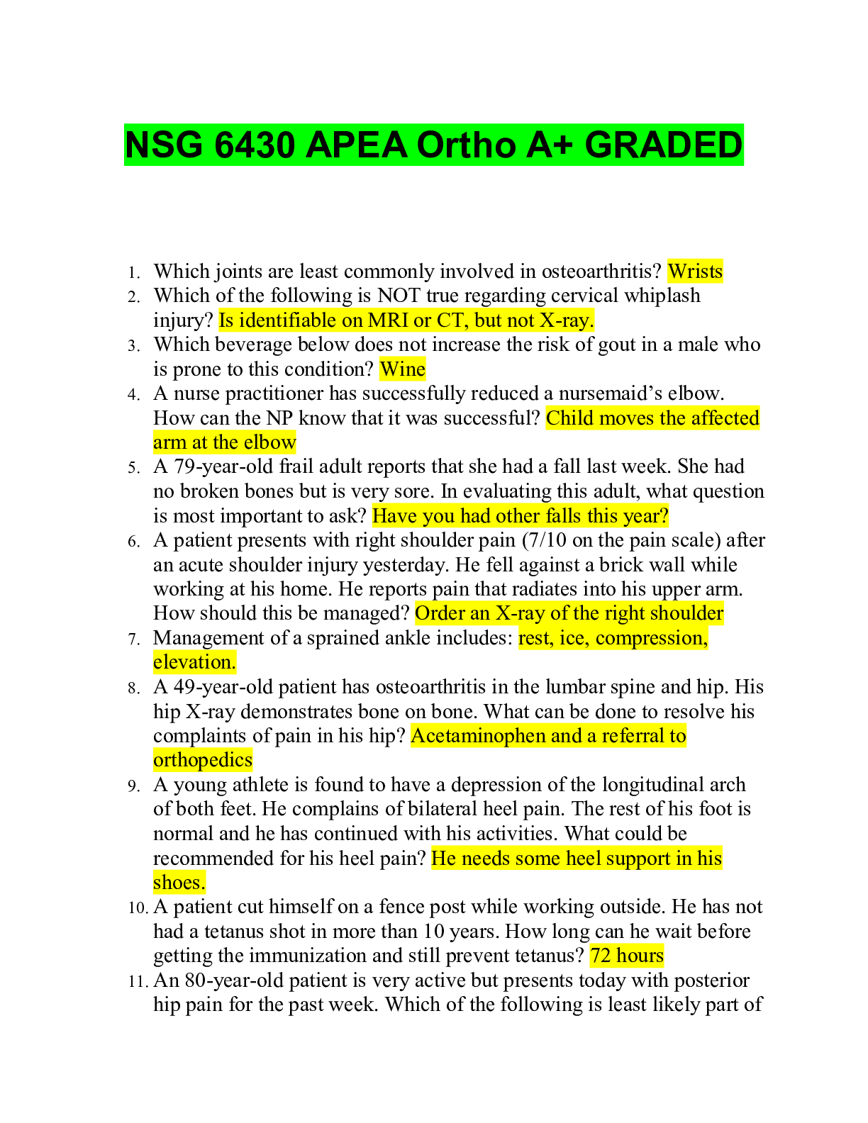 Preview image for NSG 6430 APEA Ortho A+ GRADED